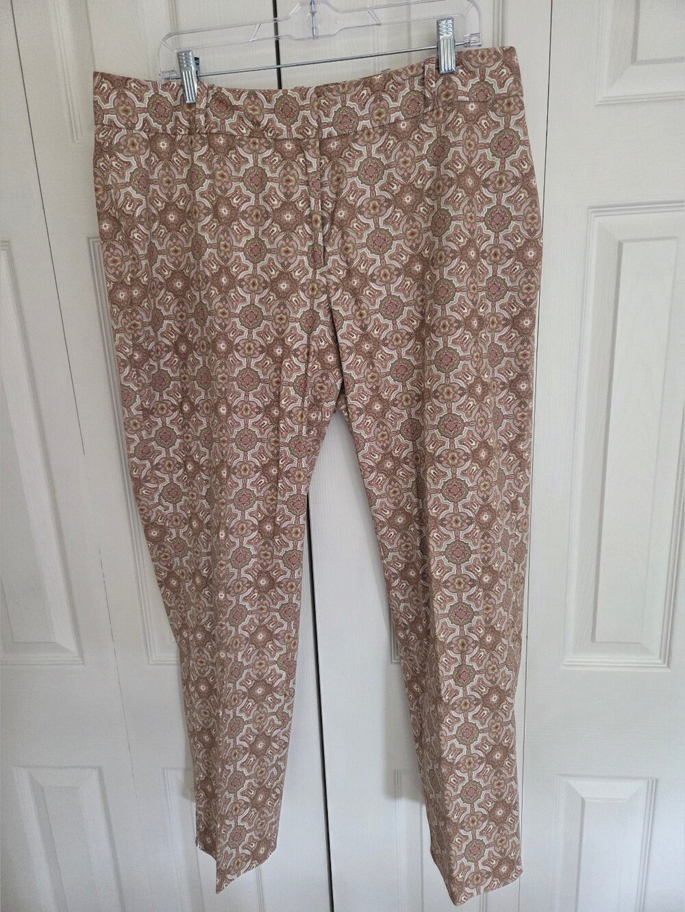 Talbots Woman Heritage Tan, White, and Pink Medallion Printed Pants